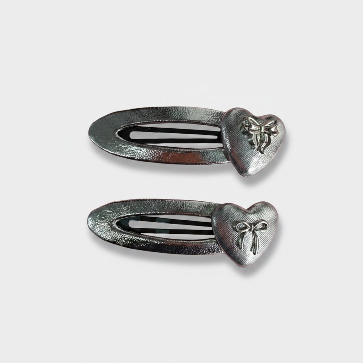 Silver Heart Bow Hair Clips Set