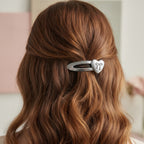 Silver Heart Bow Hair Clips Set