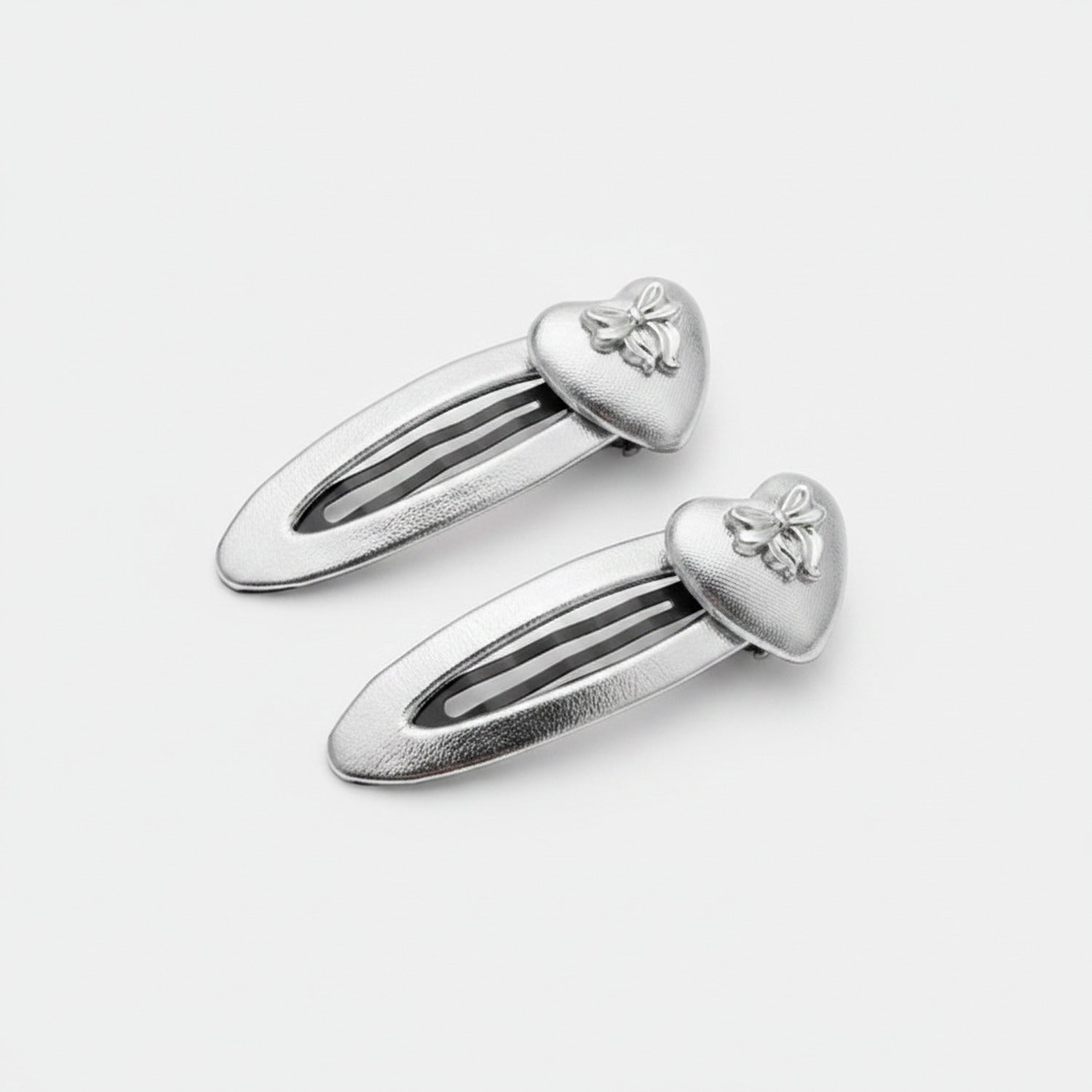 Silver Heart Bow Hair Clips Set