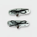 Heart Charm Black Bow Hair Clips Set