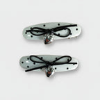 Heart Charm Black Bow Hair Clips Set