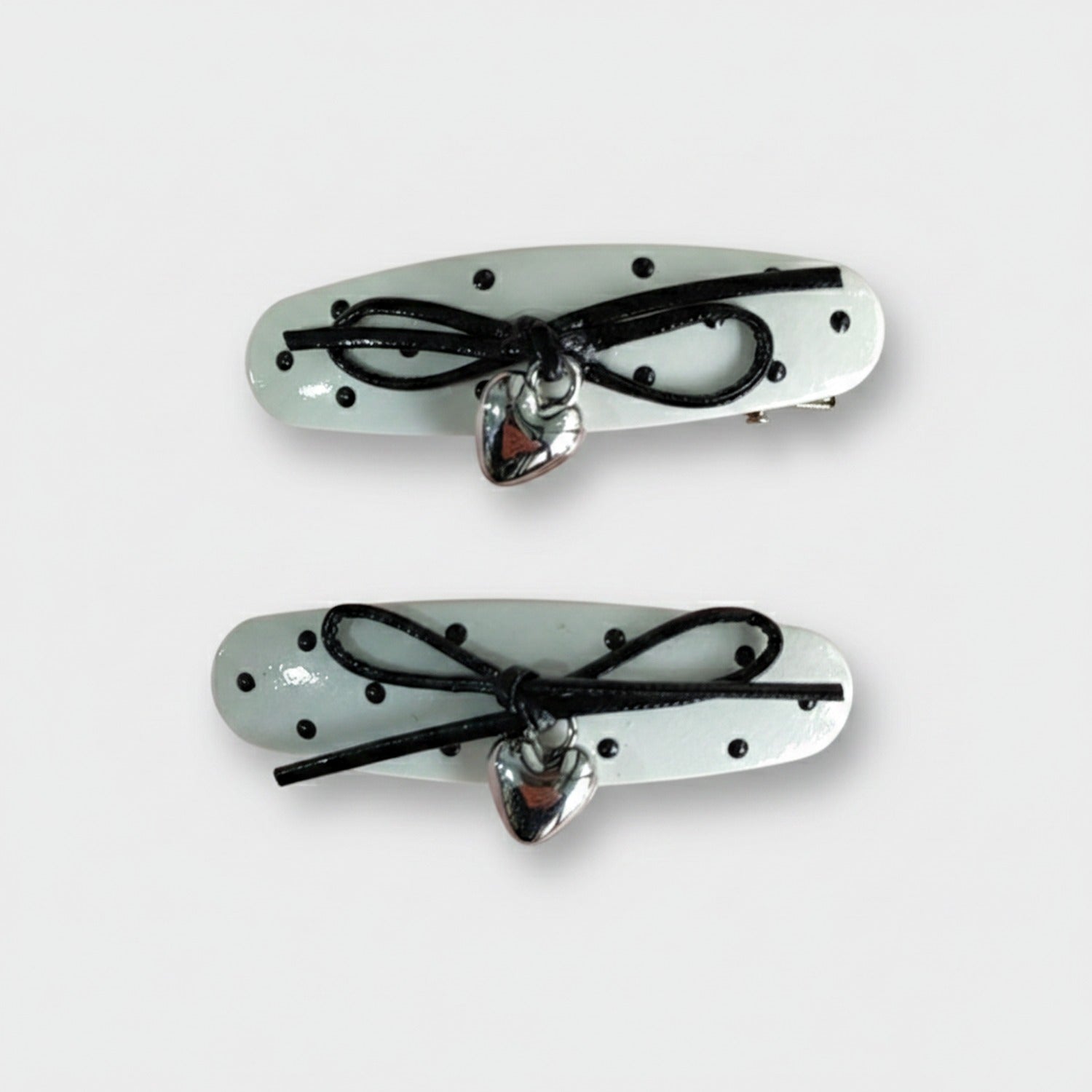 Heart Charm Black Bow Hair Clips Set