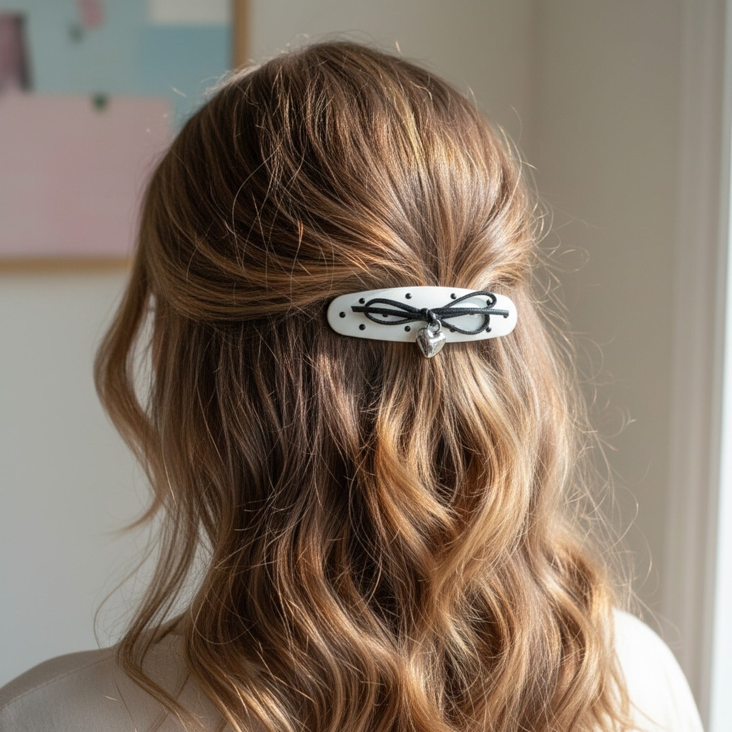 Heart Charm Black Bow Hair Clips Set