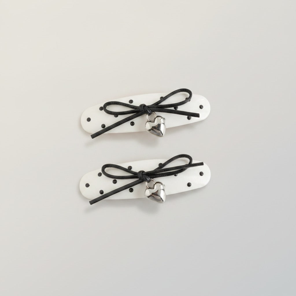 Polka Dot Bow Heart Hair Clips – hair accessories (view 1)