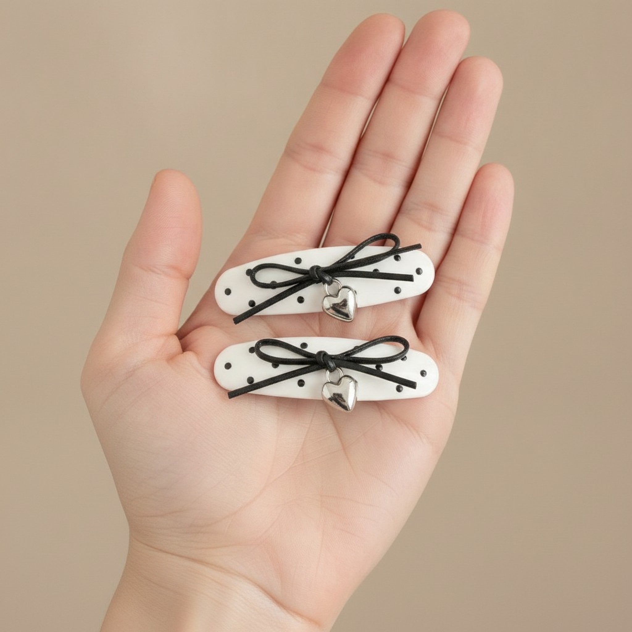 Polka Dot Bow Heart Hair Clips – hair accessories (view 3)