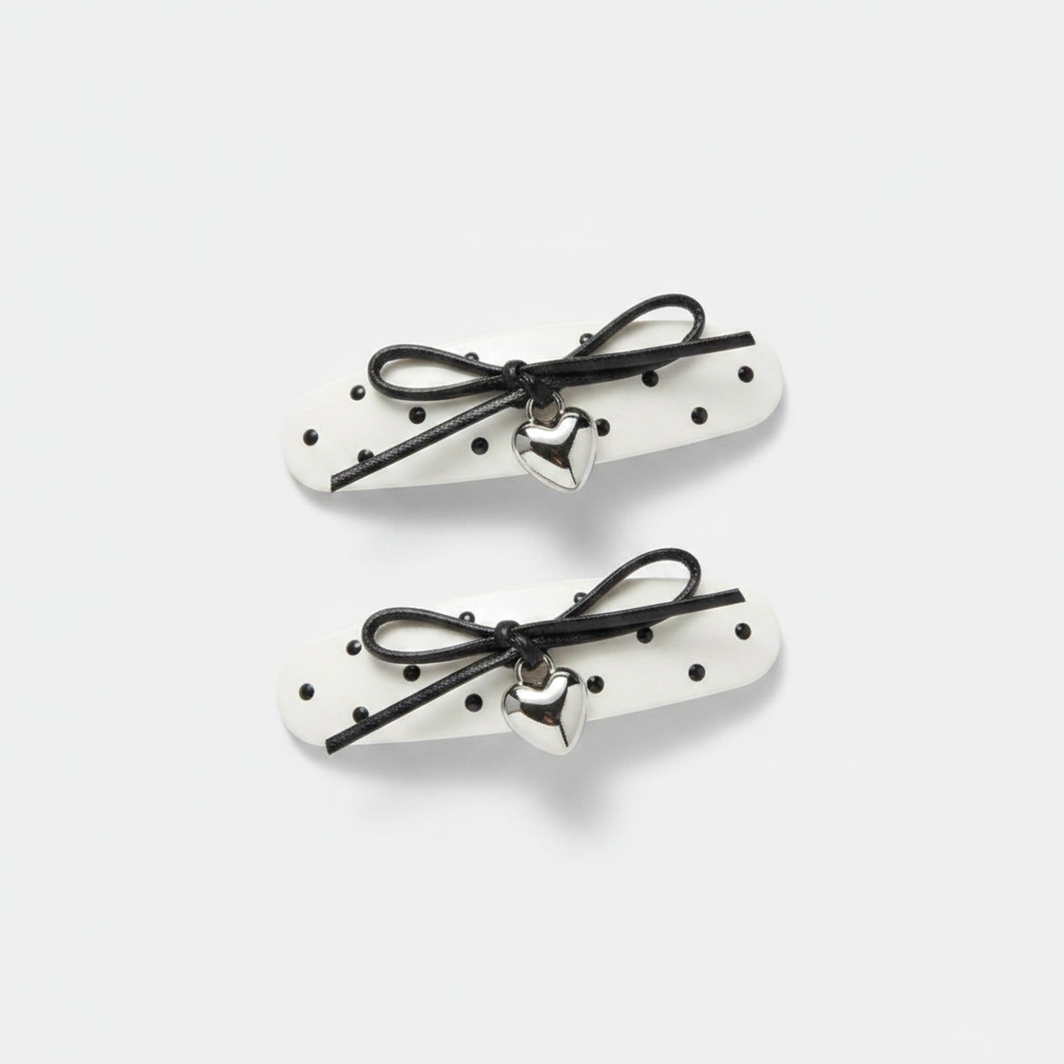 Heart Charm Black Bow Hair Clips Set