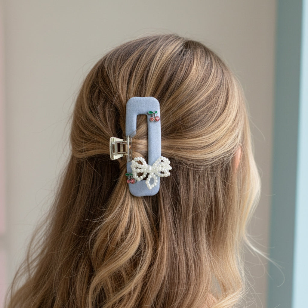 Pearl Beaded Hair Clips With Cherry Charms