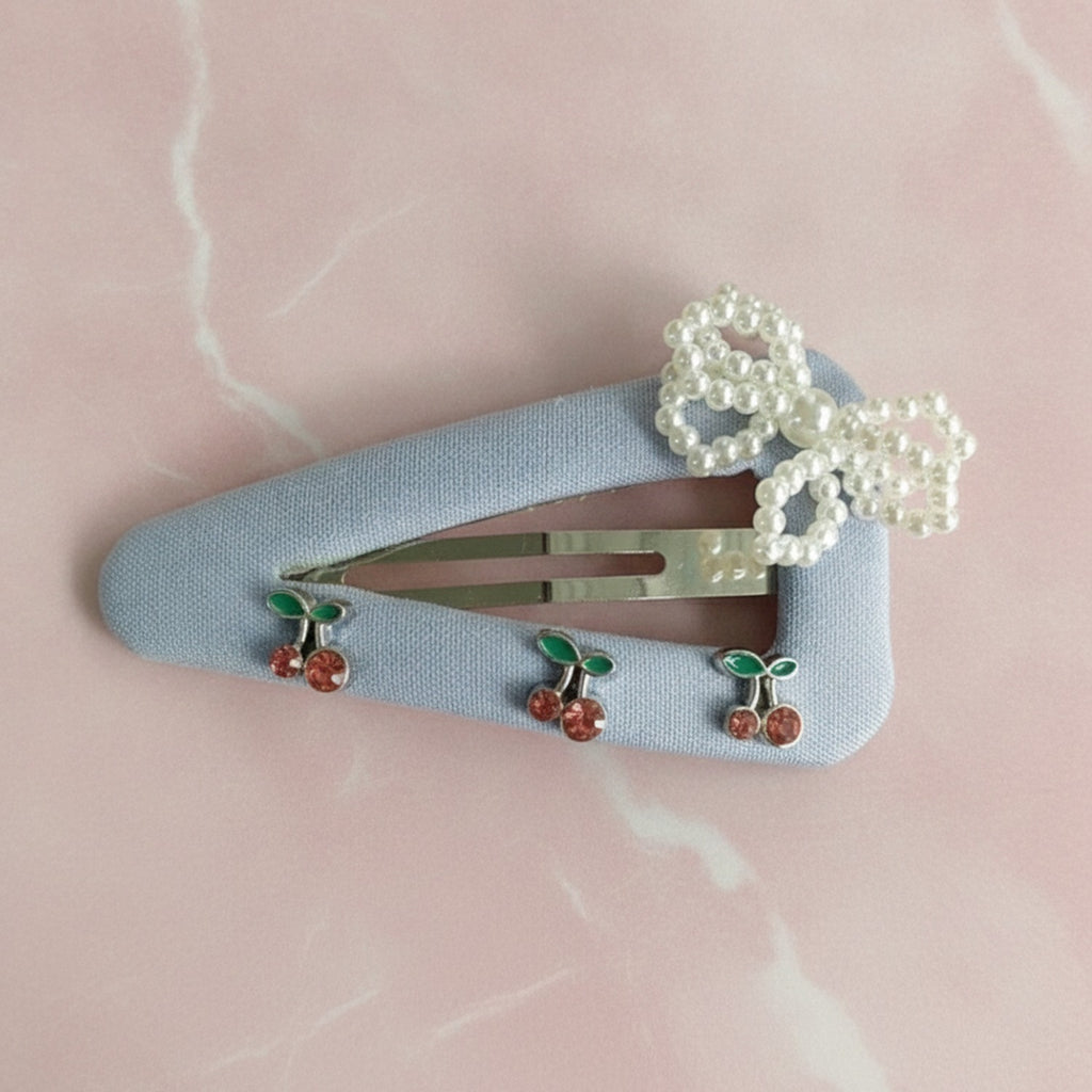 Pearl Beaded Hair Clips With Cherry Charms – hair accessories (view 2)
