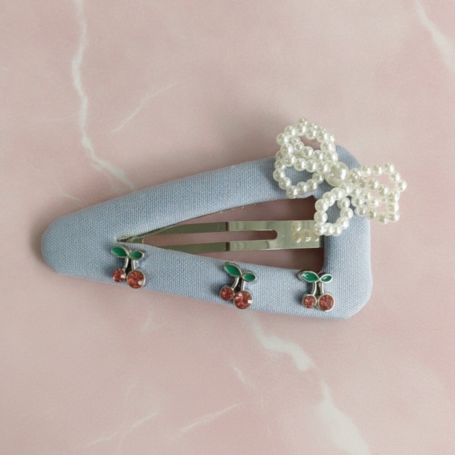 Pearl Beaded Hair Clips With Cherry Charms