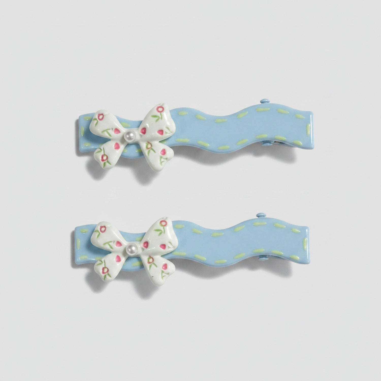 Floral Bow Hair Clips with Pearl Detail Set