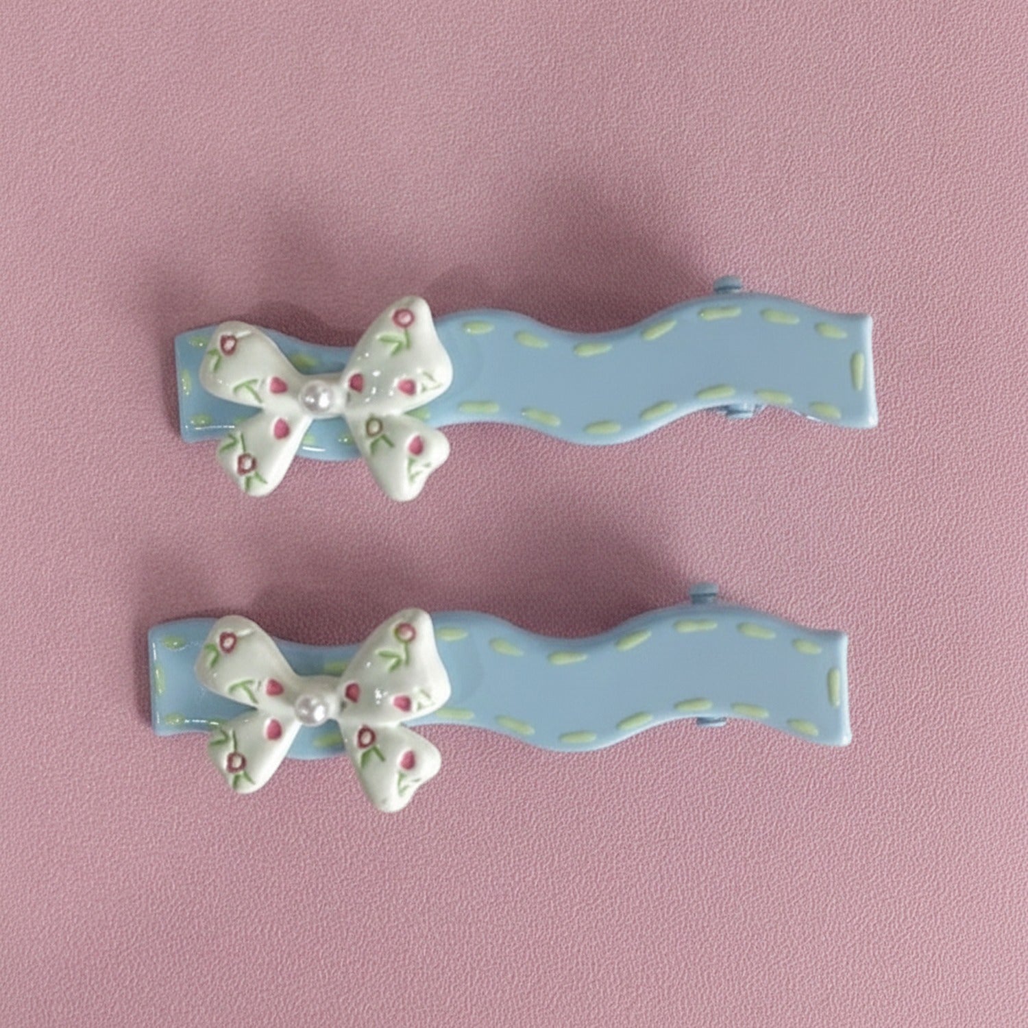 Floral Bow Hair Clips with Pearl Detail Set