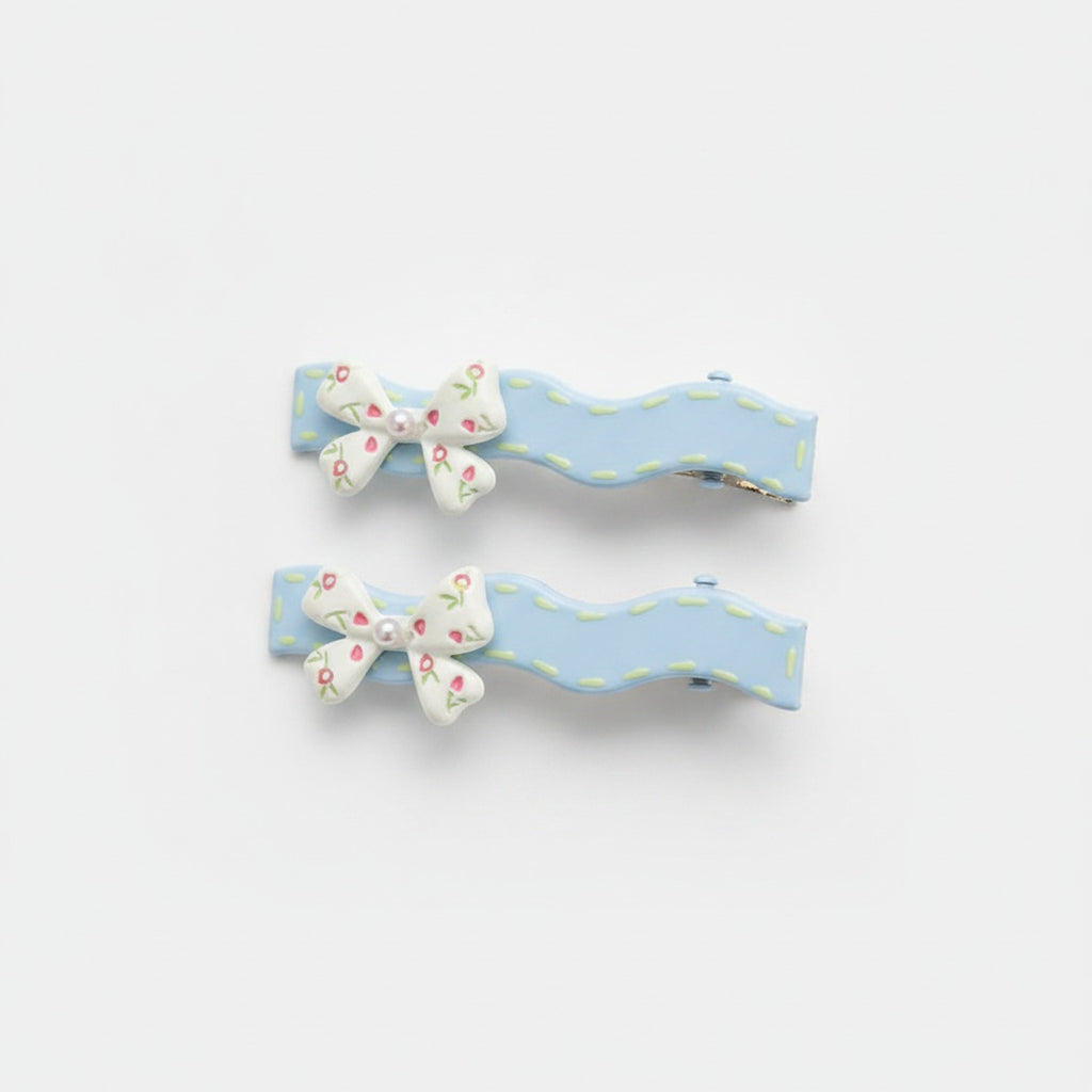Floral Bow Hair Clips with Pearl Detail Set – hair accessories (view 1)