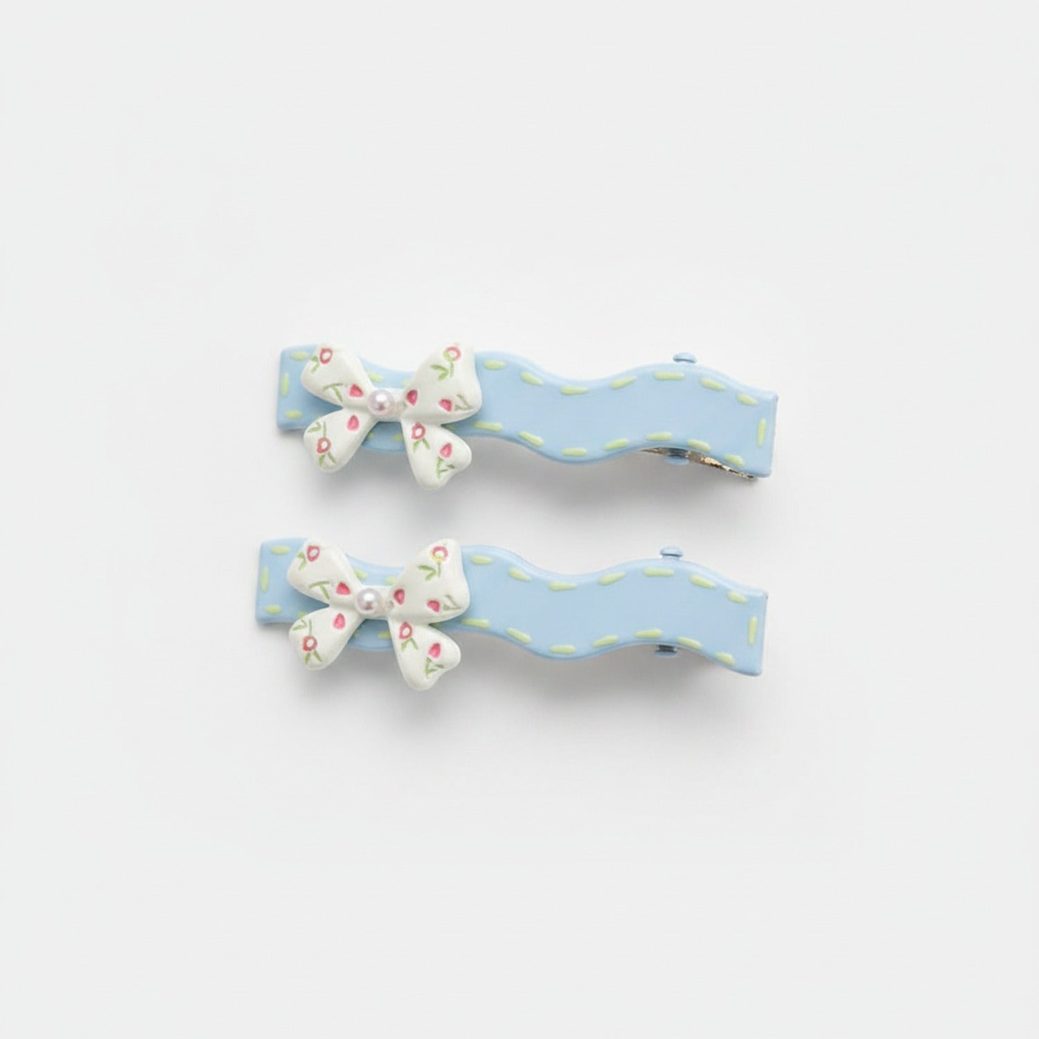 Floral Bow Hair Clips with Pearl Detail Set