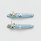 Starfish Pearl Blue Hair Clips Set