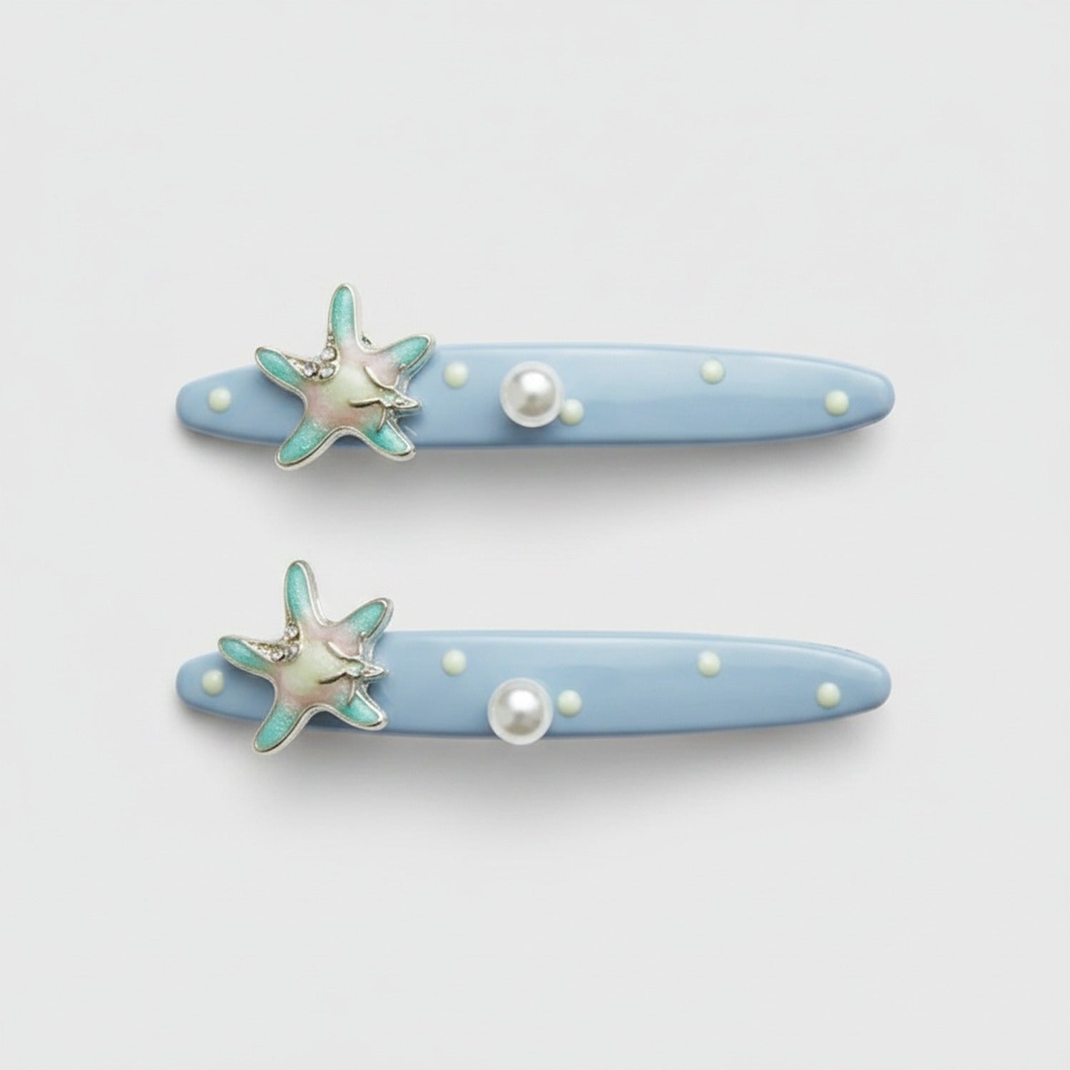 Starfish Pearl Blue Hair Clips Set