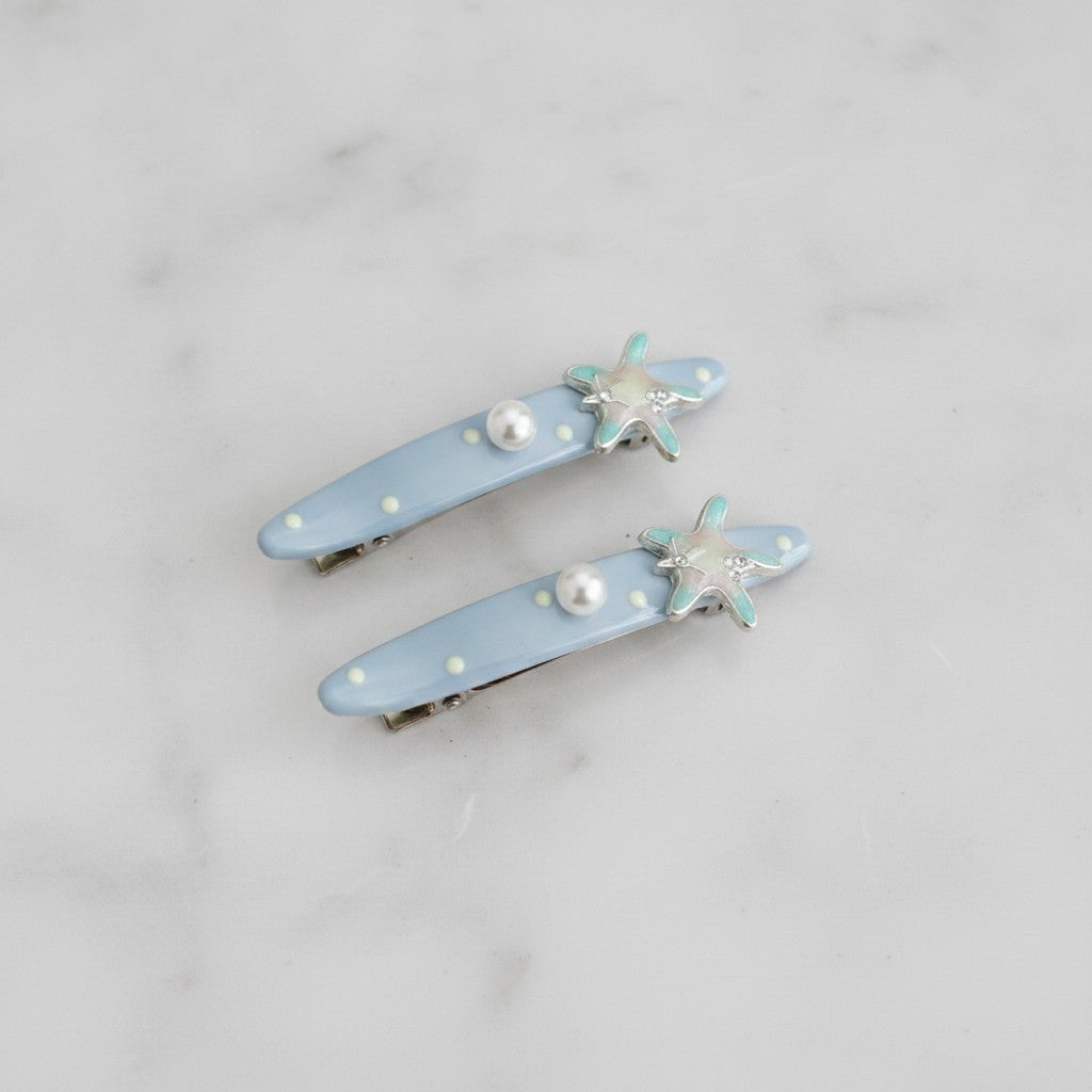 Starfish Pearl Blue Hair Clips Set – hair accessories (view 2)