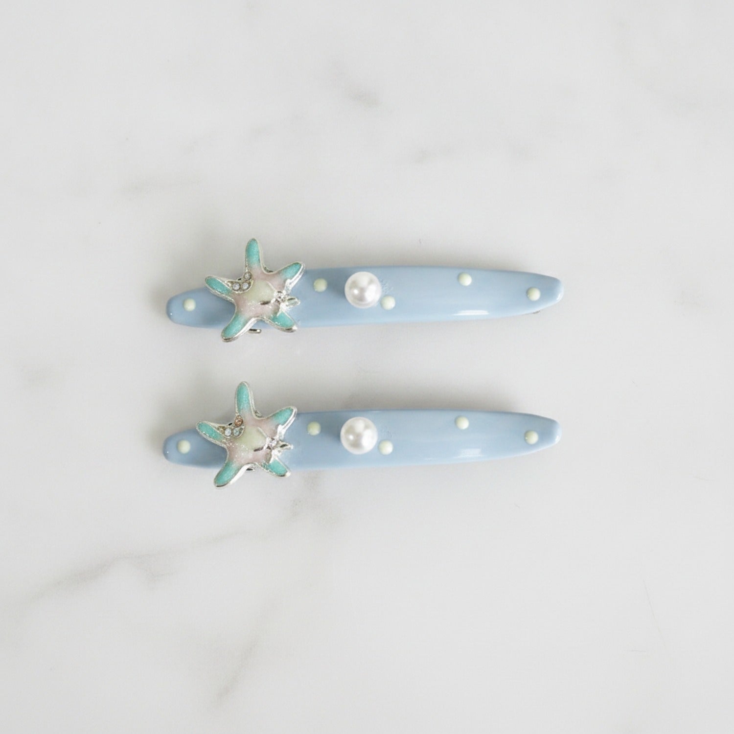 Starfish Pearl Blue Hair Clips Set