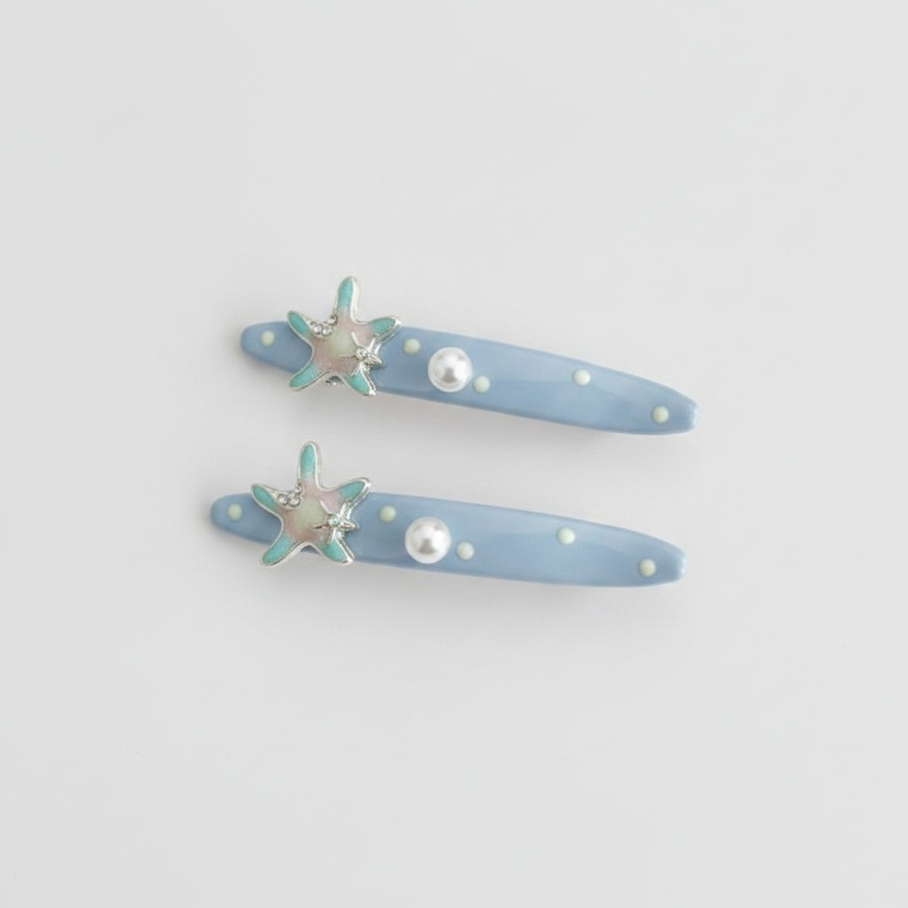 Starfish Pearl Blue Hair Clips Set – hair accessories (view 1)