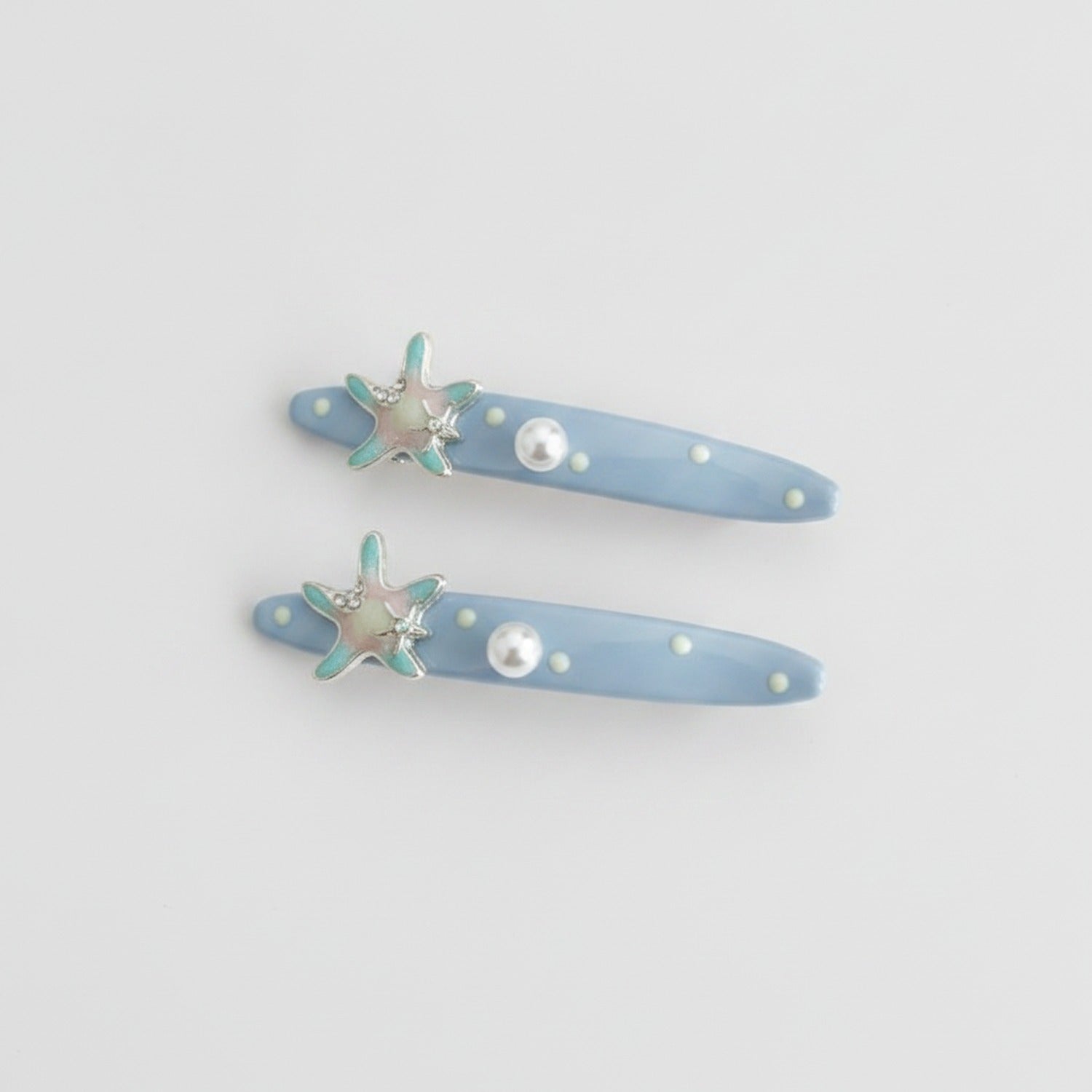 Starfish Pearl Blue Hair Clips Set