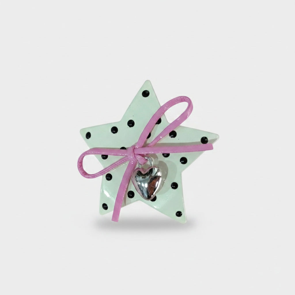 Star Hair Clip With Heart Charm And Ribbon Bow