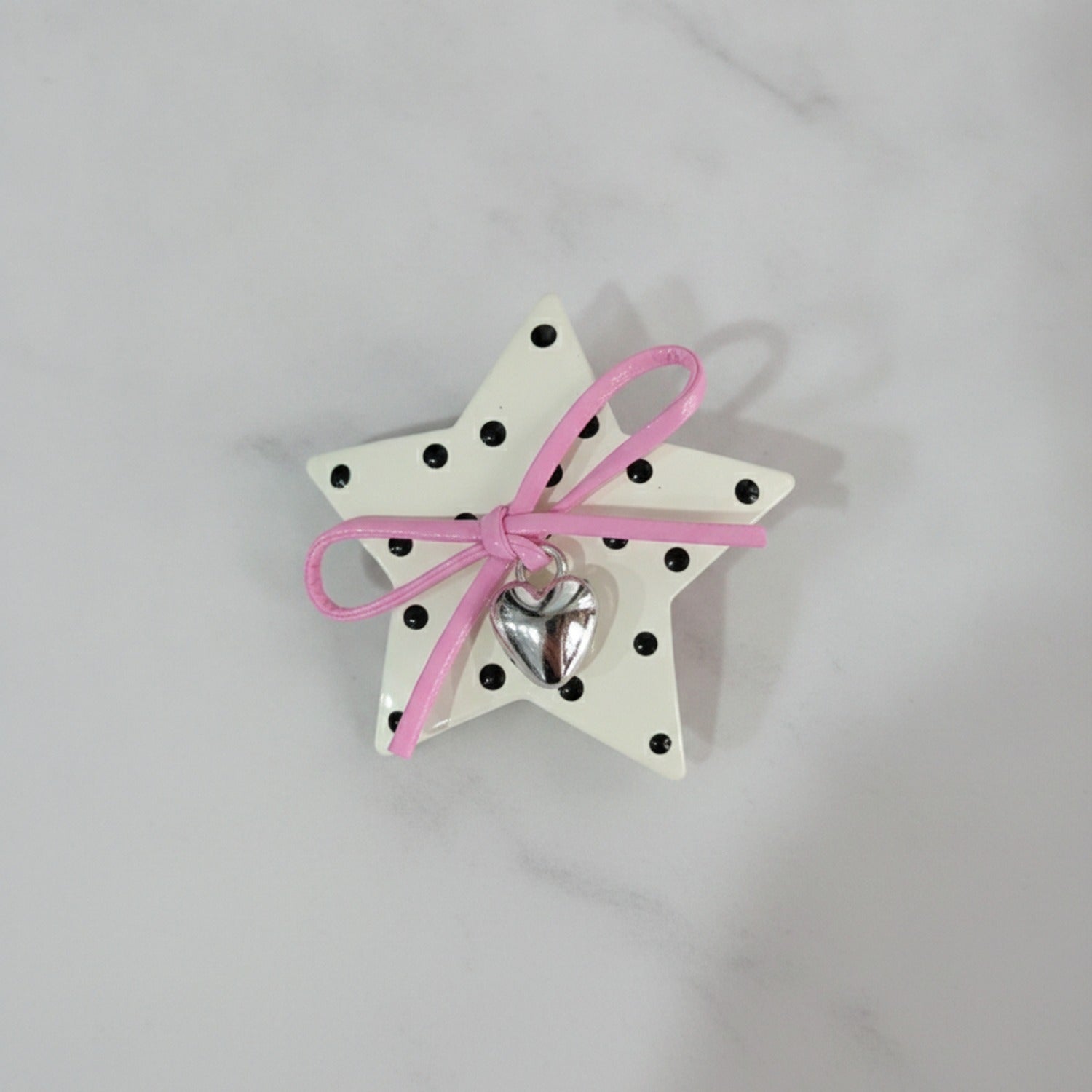Star Hair Clip With Heart Charm And Ribbon Bow