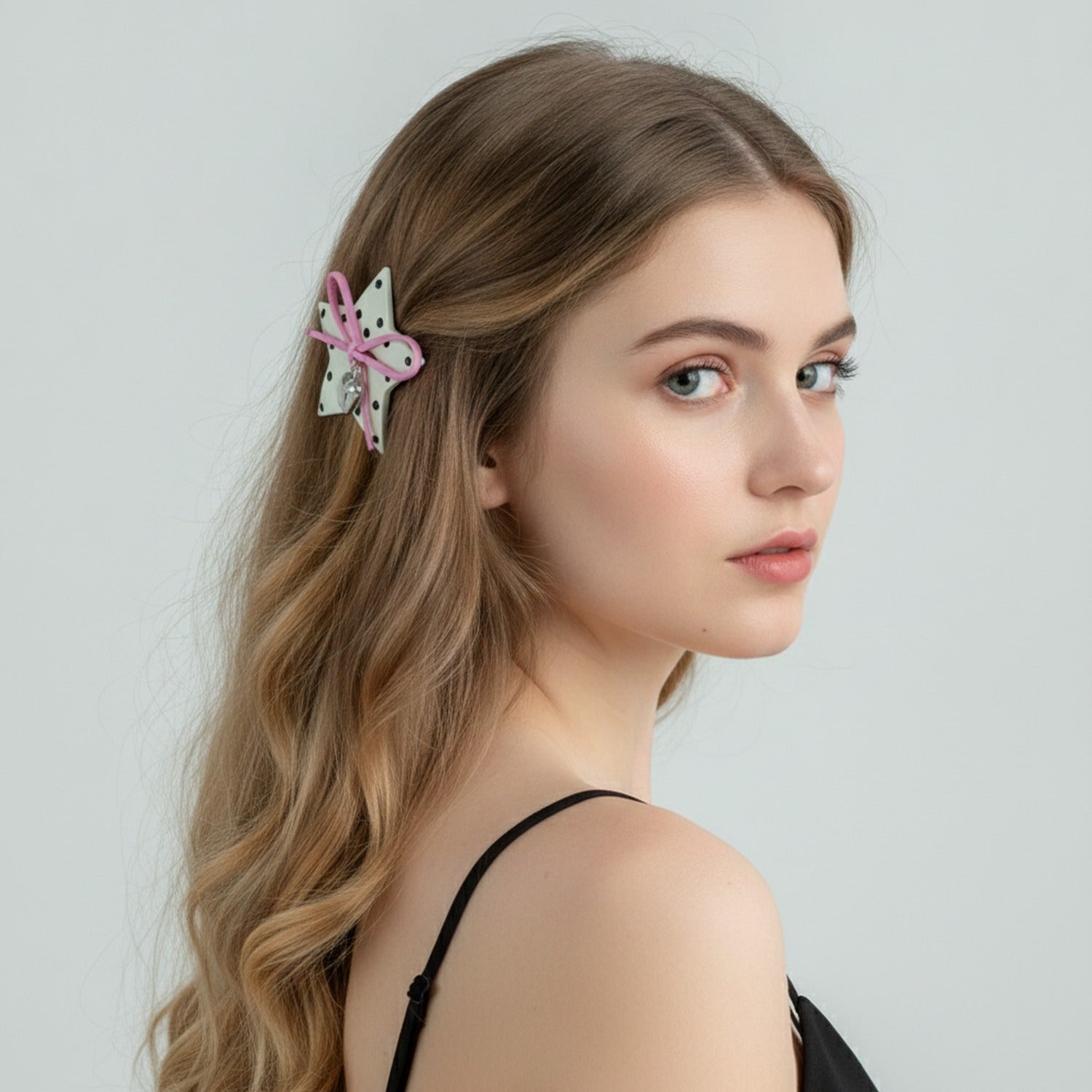 Star Hair Clip With Heart Charm And Ribbon Bow