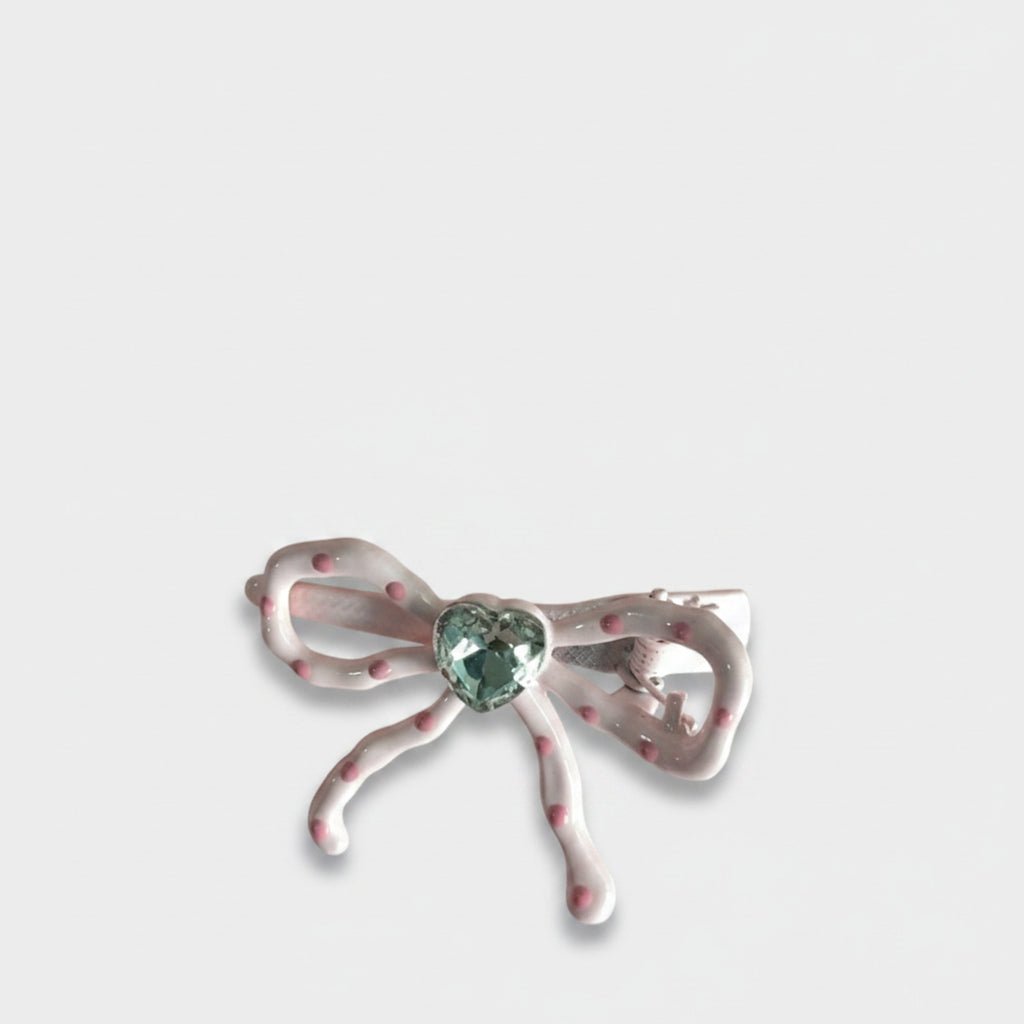 Pink Bow Heart Rhinestone Hair Clip