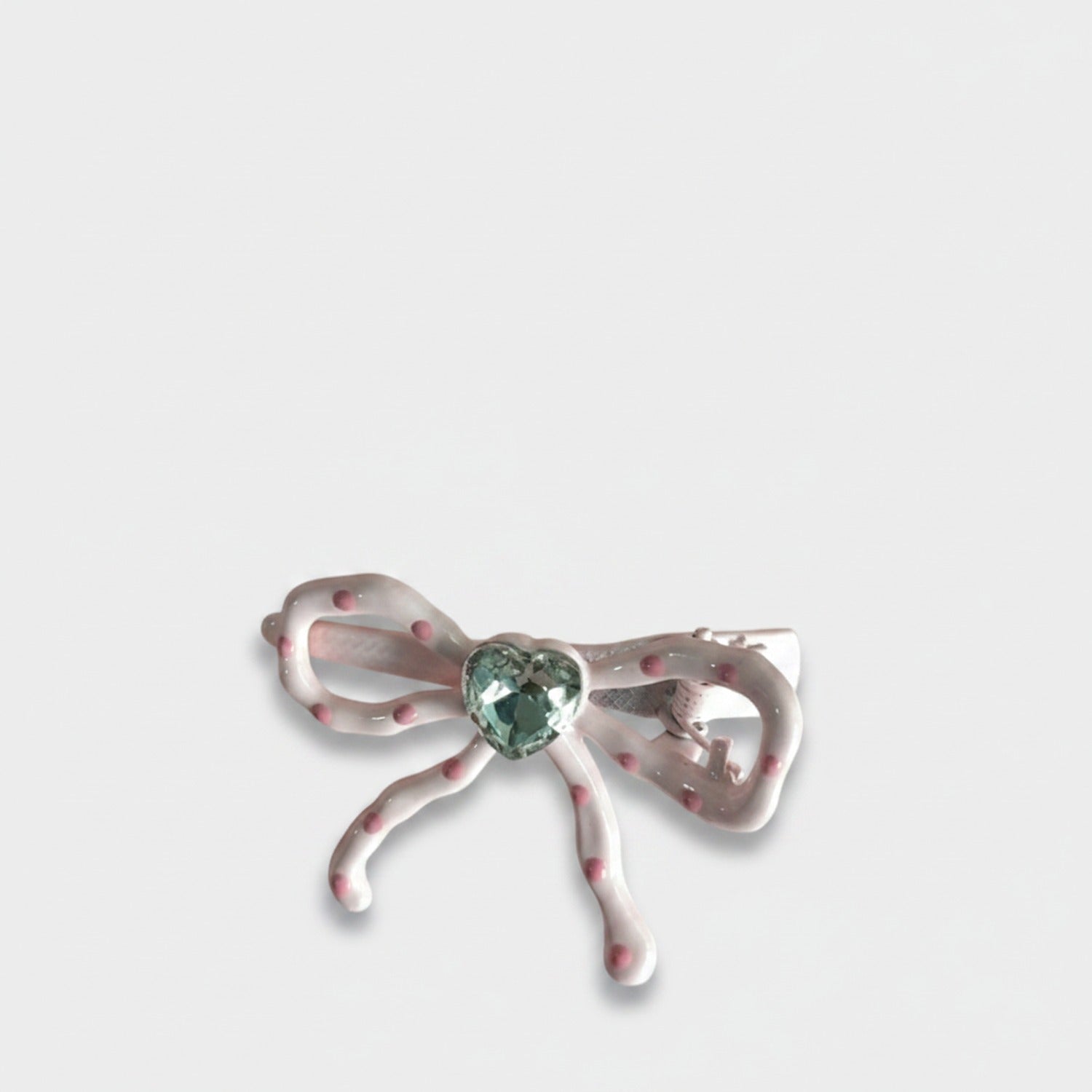 Pink Bow Heart Rhinestone Hair Clip