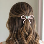 Pink Bow Heart Rhinestone Hair Clip