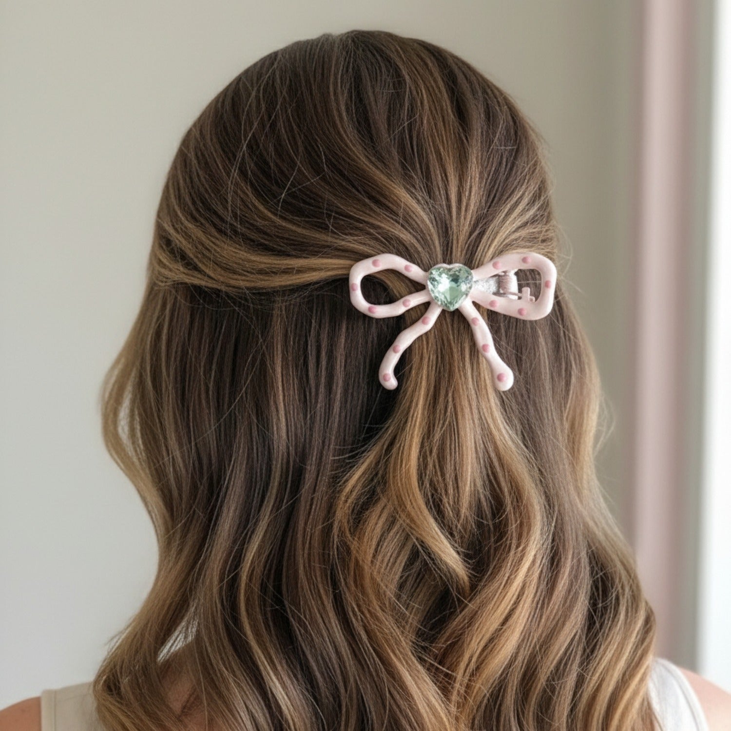 Pink Bow Heart Rhinestone Hair Clip