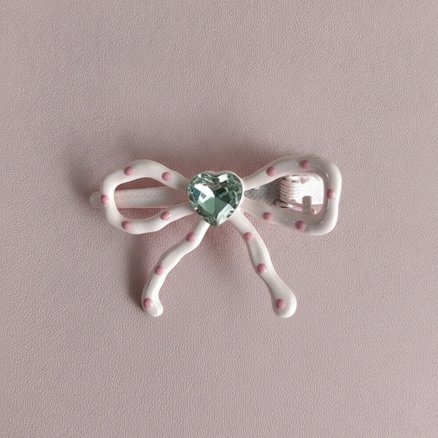 Pink Bow Heart Rhinestone Hair Clip