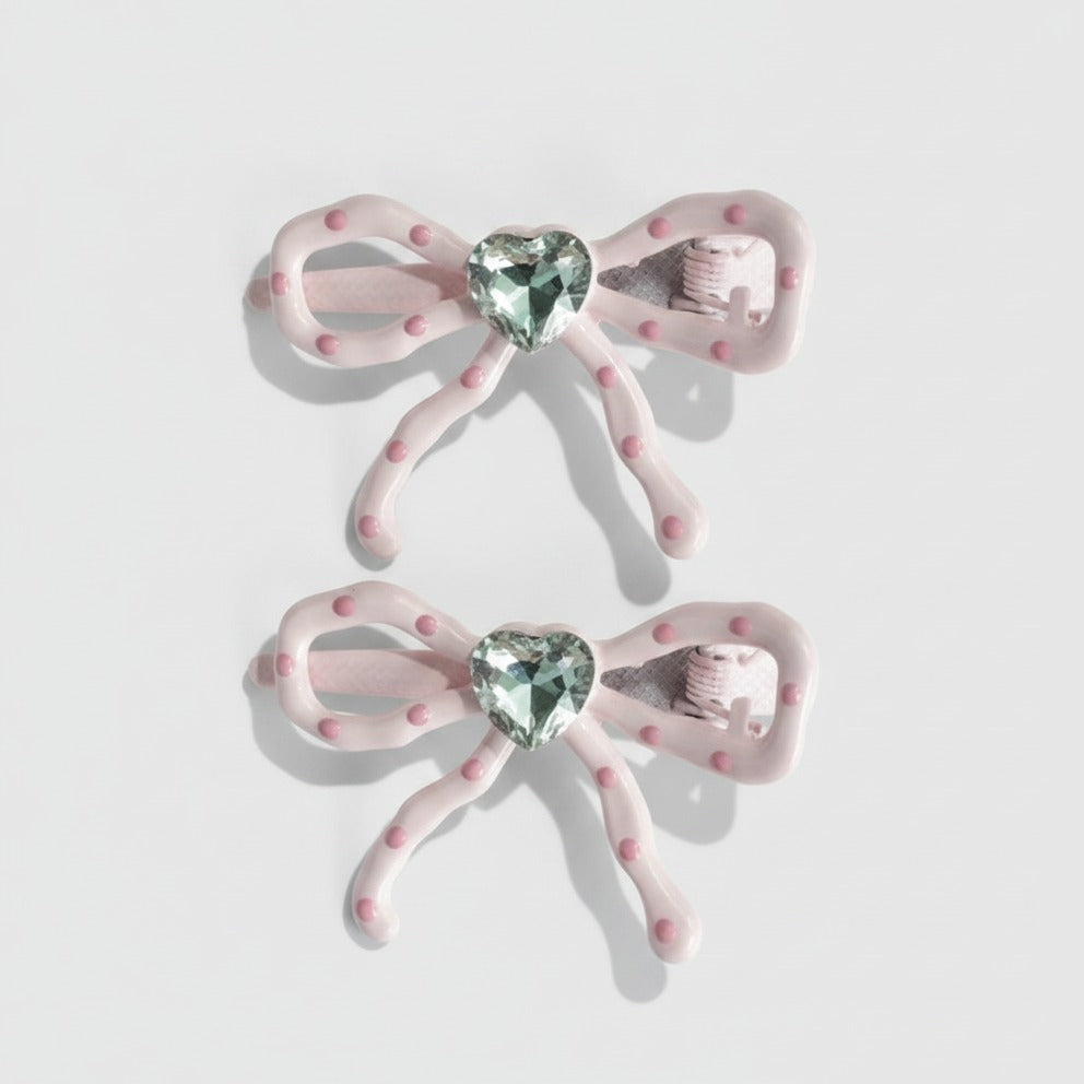 Pink Bow Heart Rhinestone Hair Clip – hair accessories (view 1)