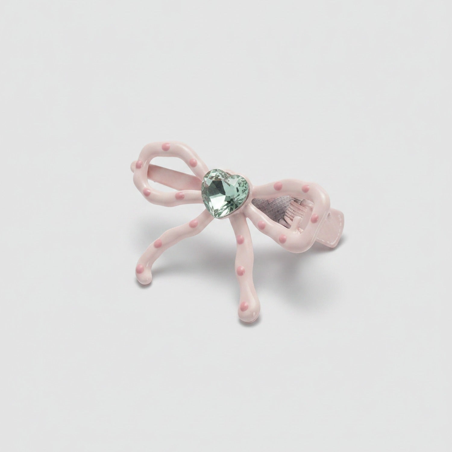 Pink Bow Heart Rhinestone Hair Clip