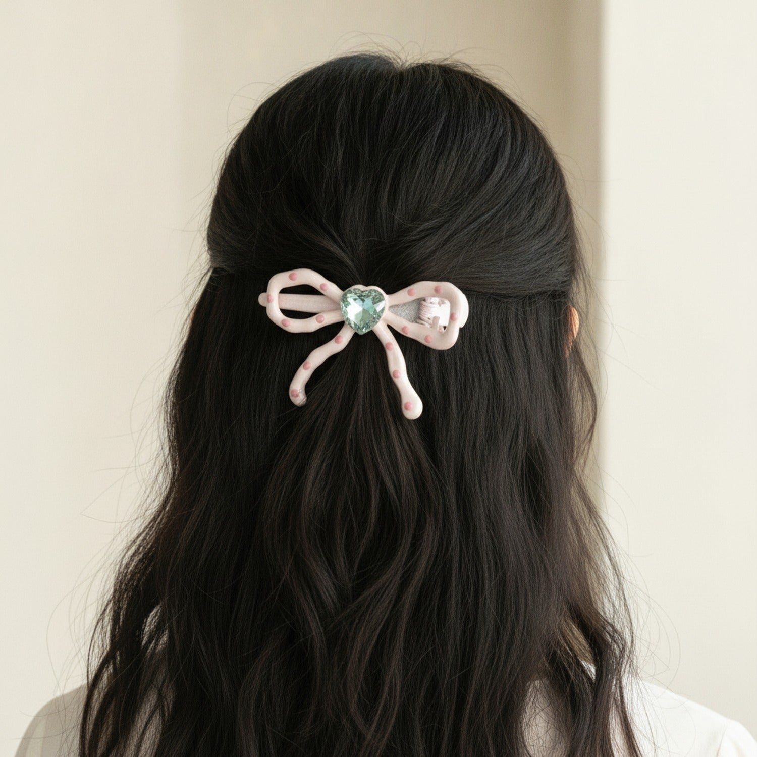 Pink Bow Heart Rhinestone Hair Clip