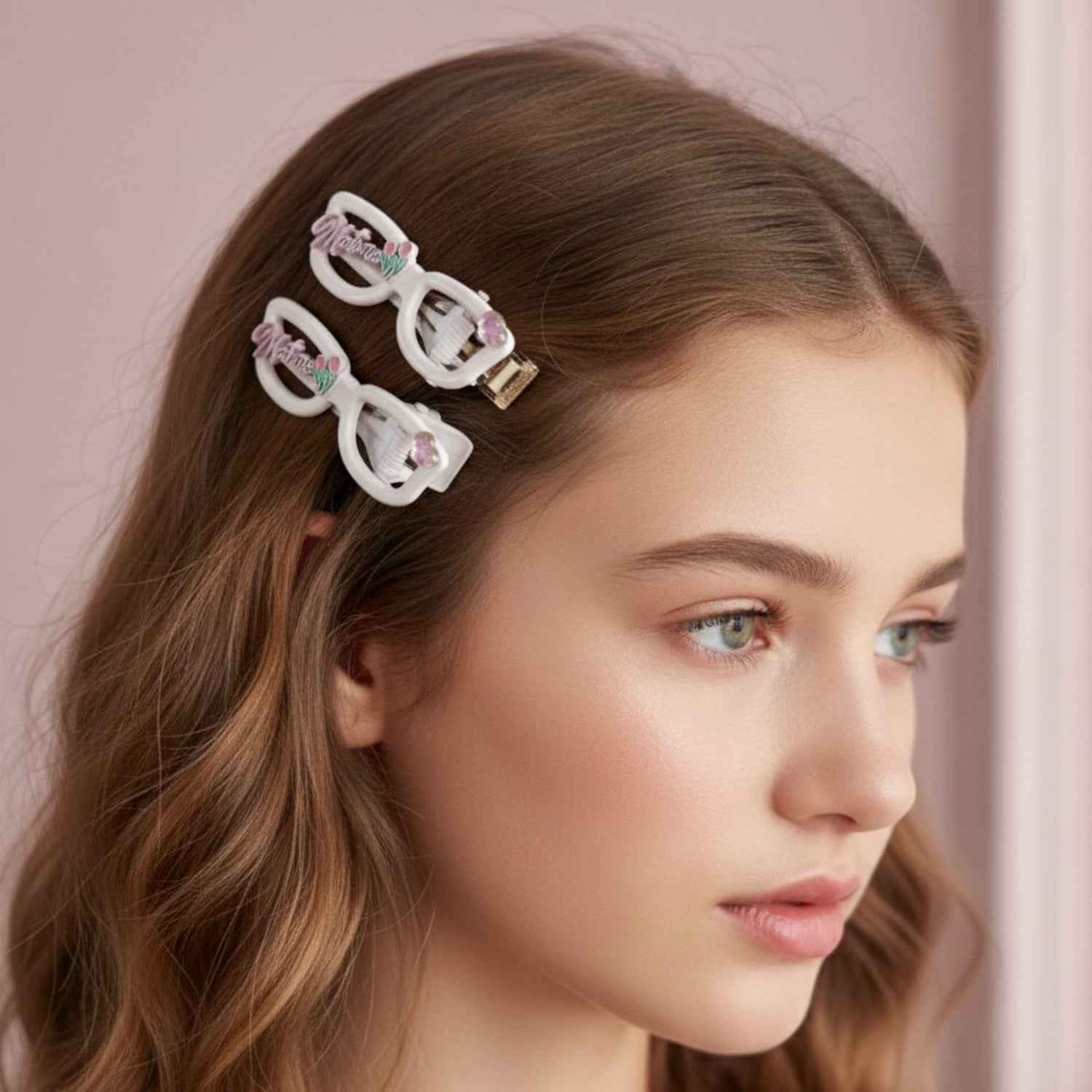 Flower Charm Pearl Pink Hair Clips Set – hair accessories (view 3)