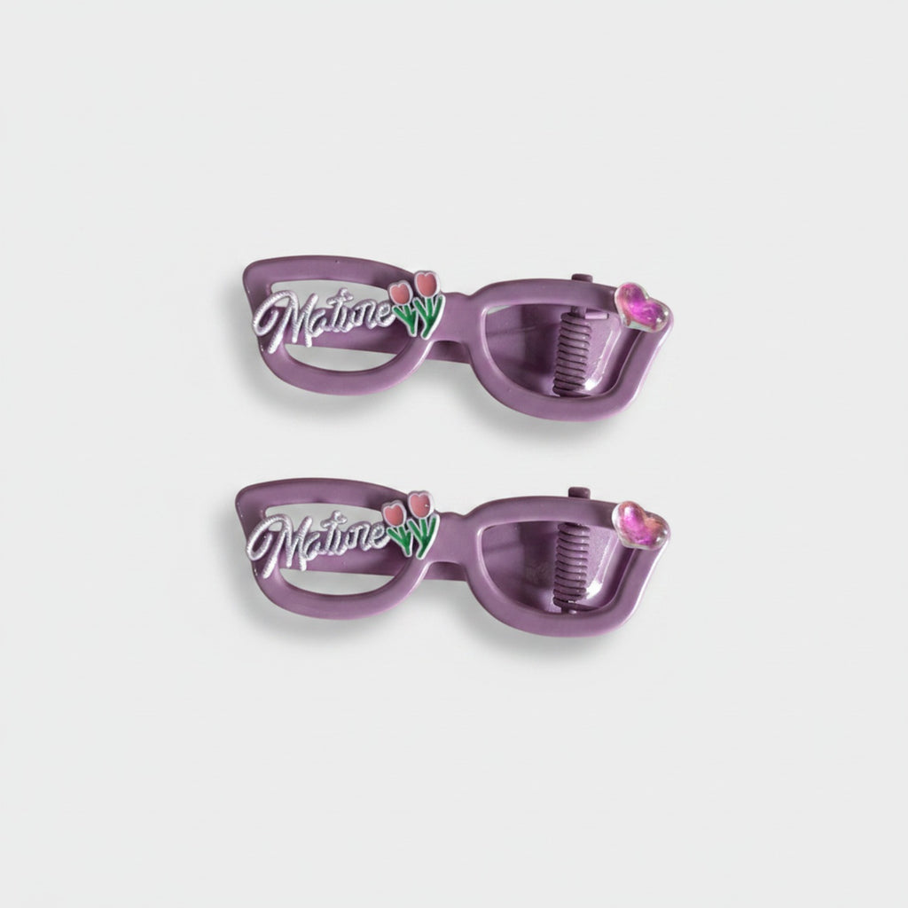 Purple Heart Charm Hair Claw Clips Set
