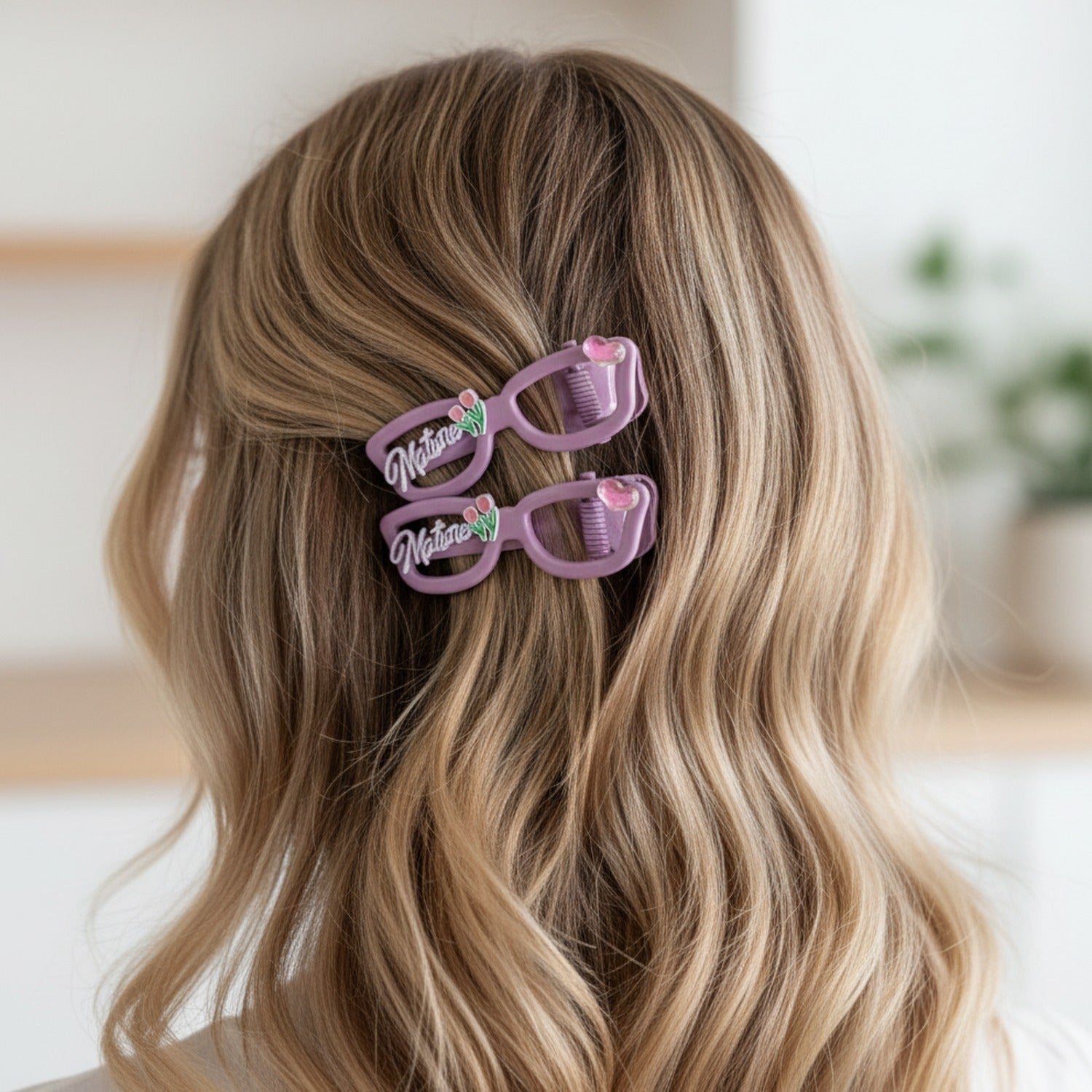 Purple Heart Charm Hair Claw Clips Set