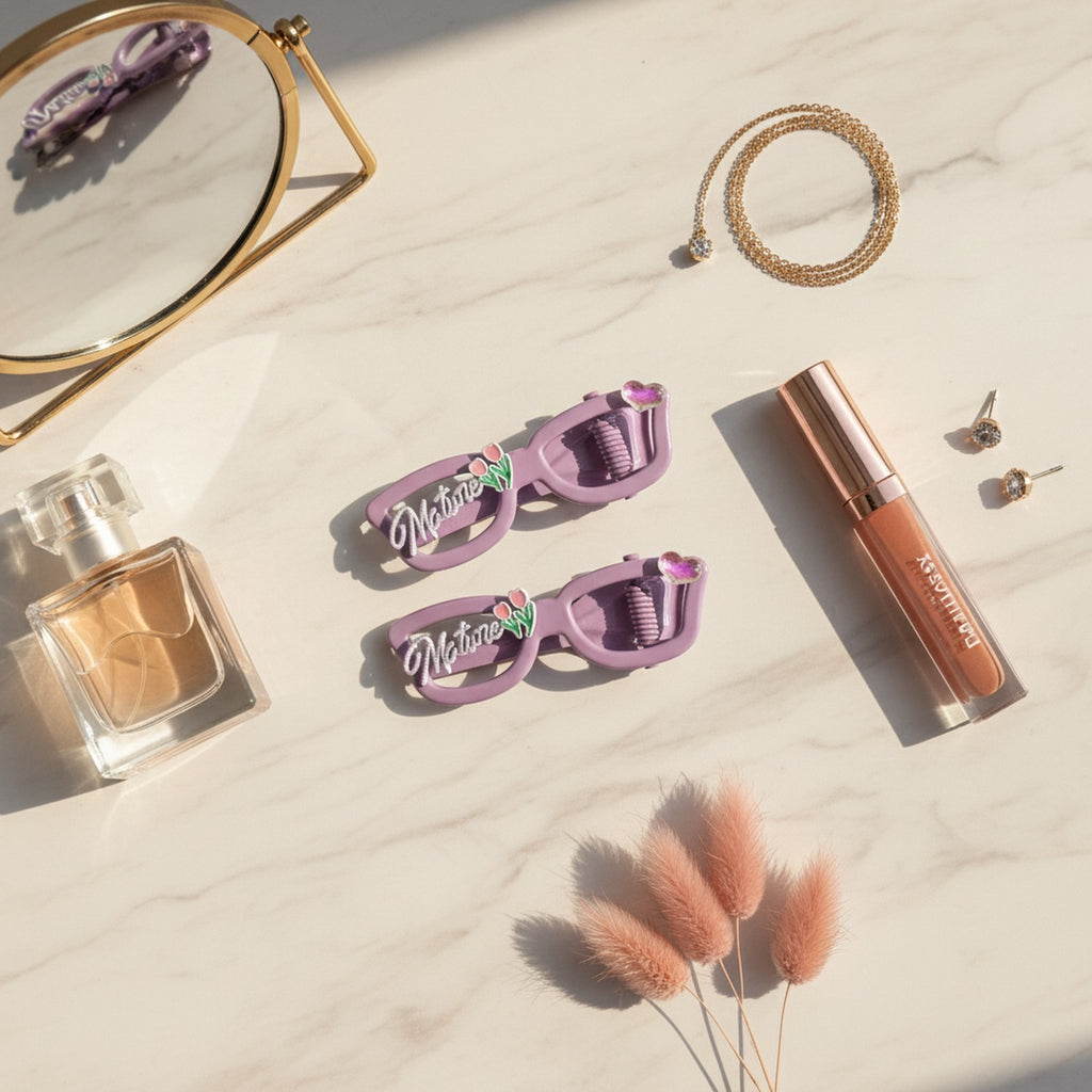 Purple Heart Charm Hair Claw Clips Set – hair accessories (view 2)