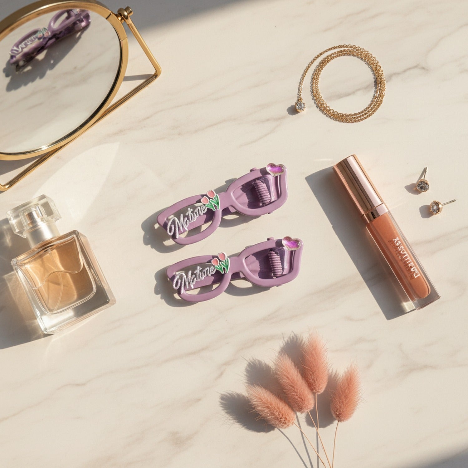 Purple Heart Charm Hair Claw Clips Set – hair accessories (view 2)