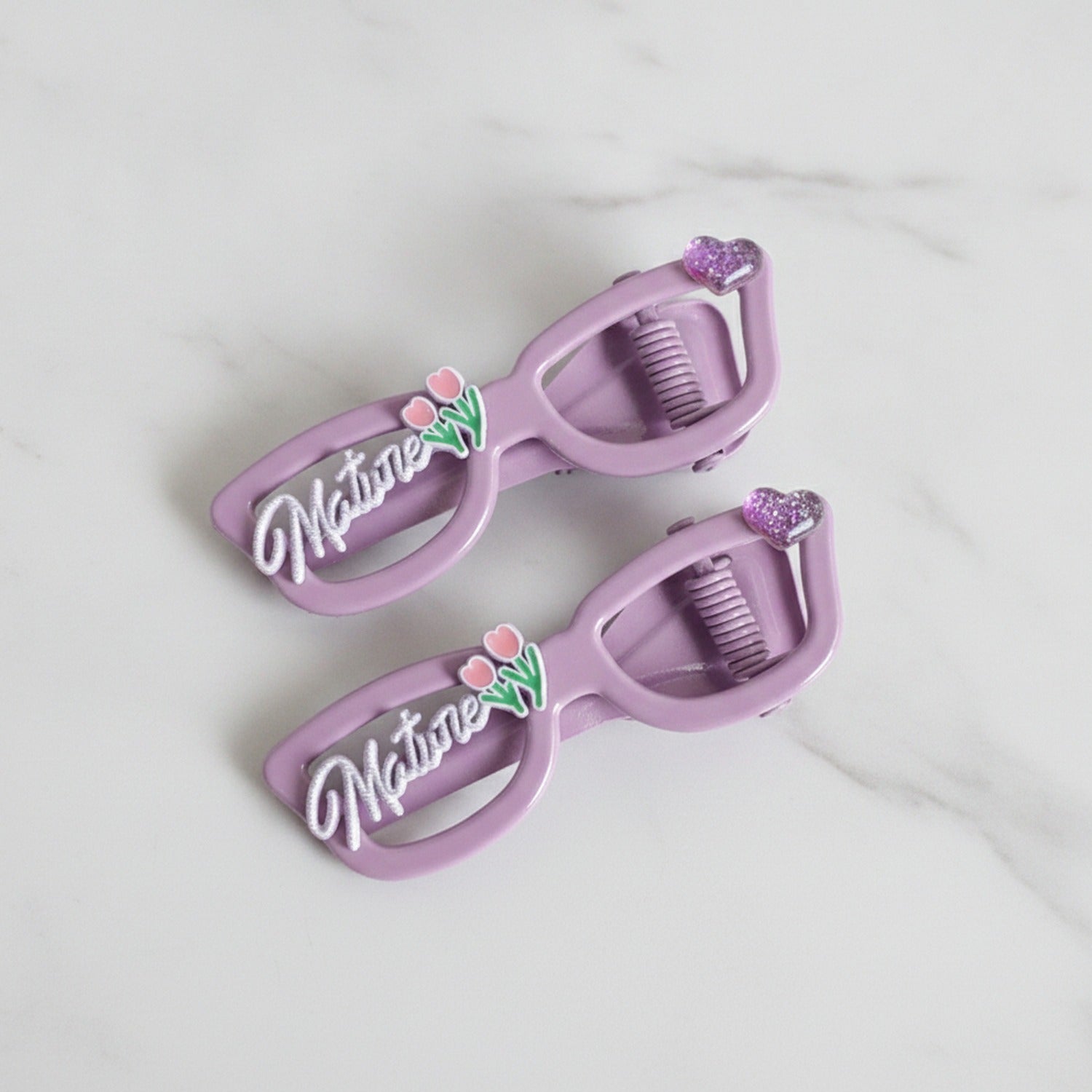 Purple Heart Charm Hair Claw Clips Set