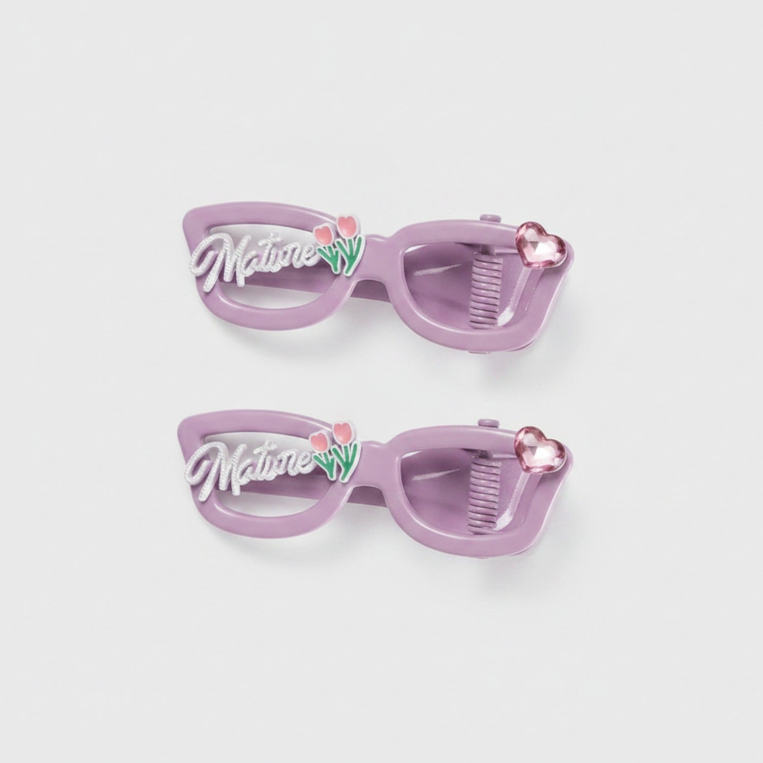 Purple Heart Charm Hair Claw Clips Set
