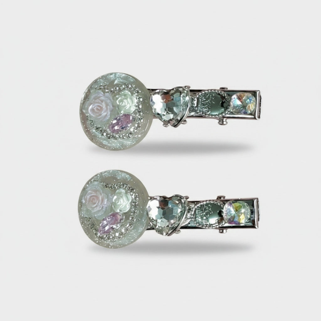 Colorful Flower Rhinestone Hair Clips Pair