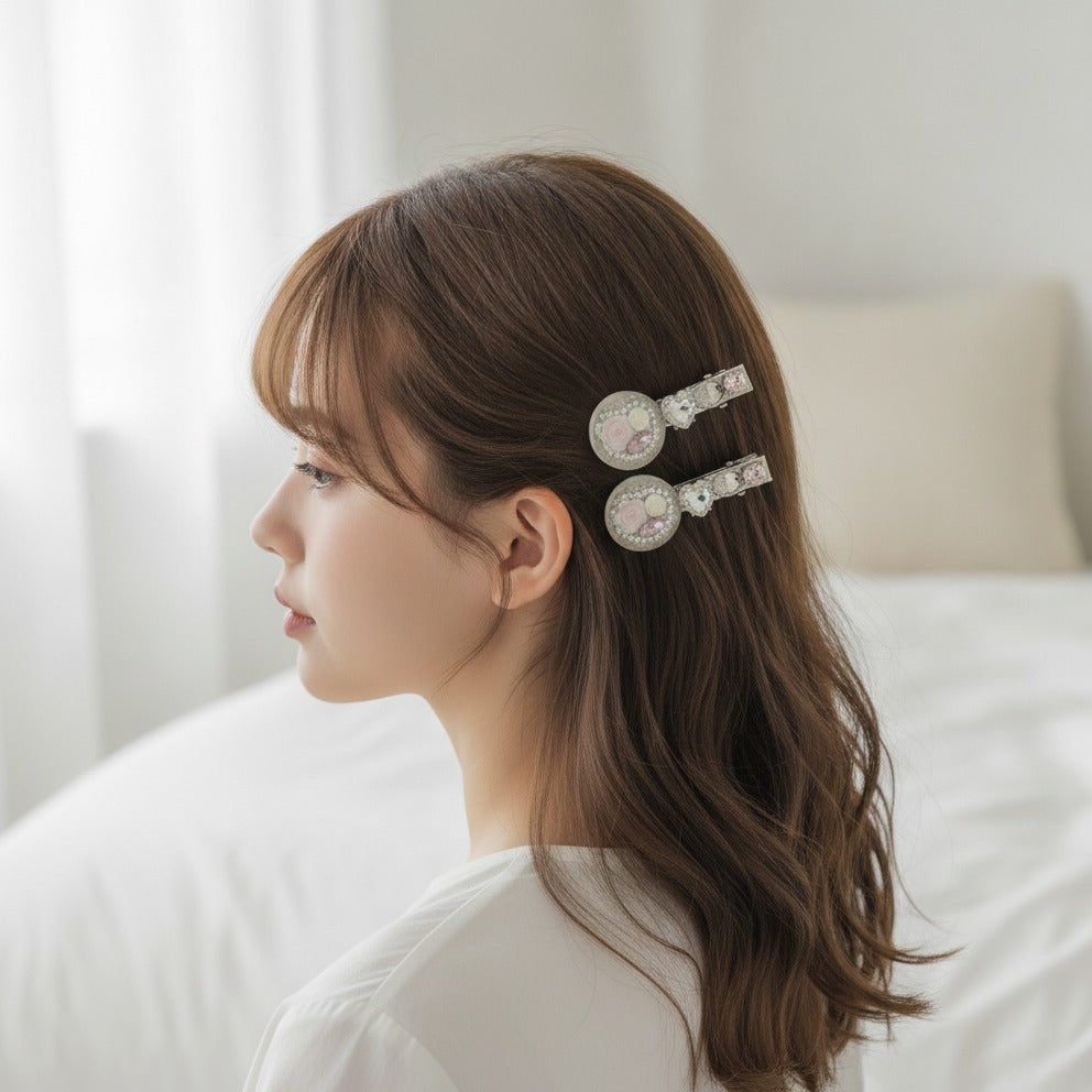 Colorful Flower Rhinestone Hair Clips Pair – hair accessories (view 3)