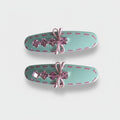 Mint Glitter Bow Hair Clips Rhinestone Set