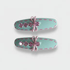 Mint Glitter Bow Hair Clips Rhinestone Set