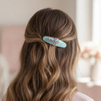 Mint Glitter Bow Hair Clips Rhinestone Set