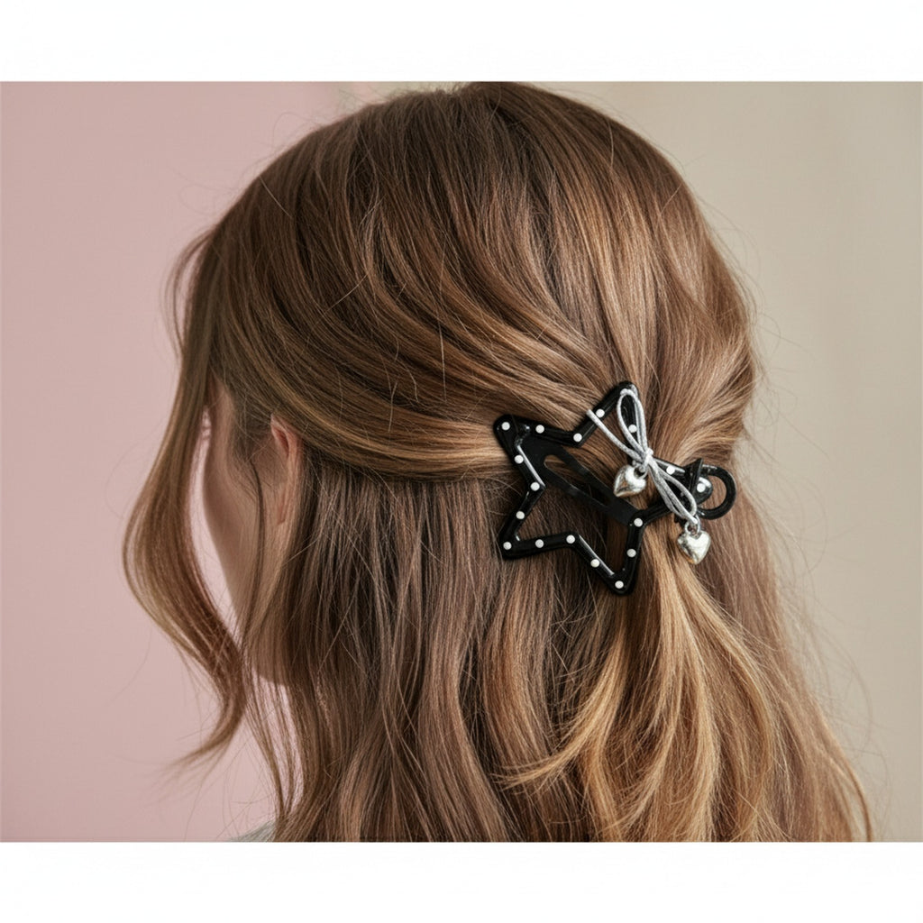 Black Star Hair Clip With Chain Charm