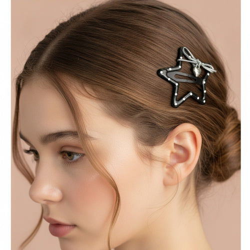 Black Star Hair Clip With Chain Charm
