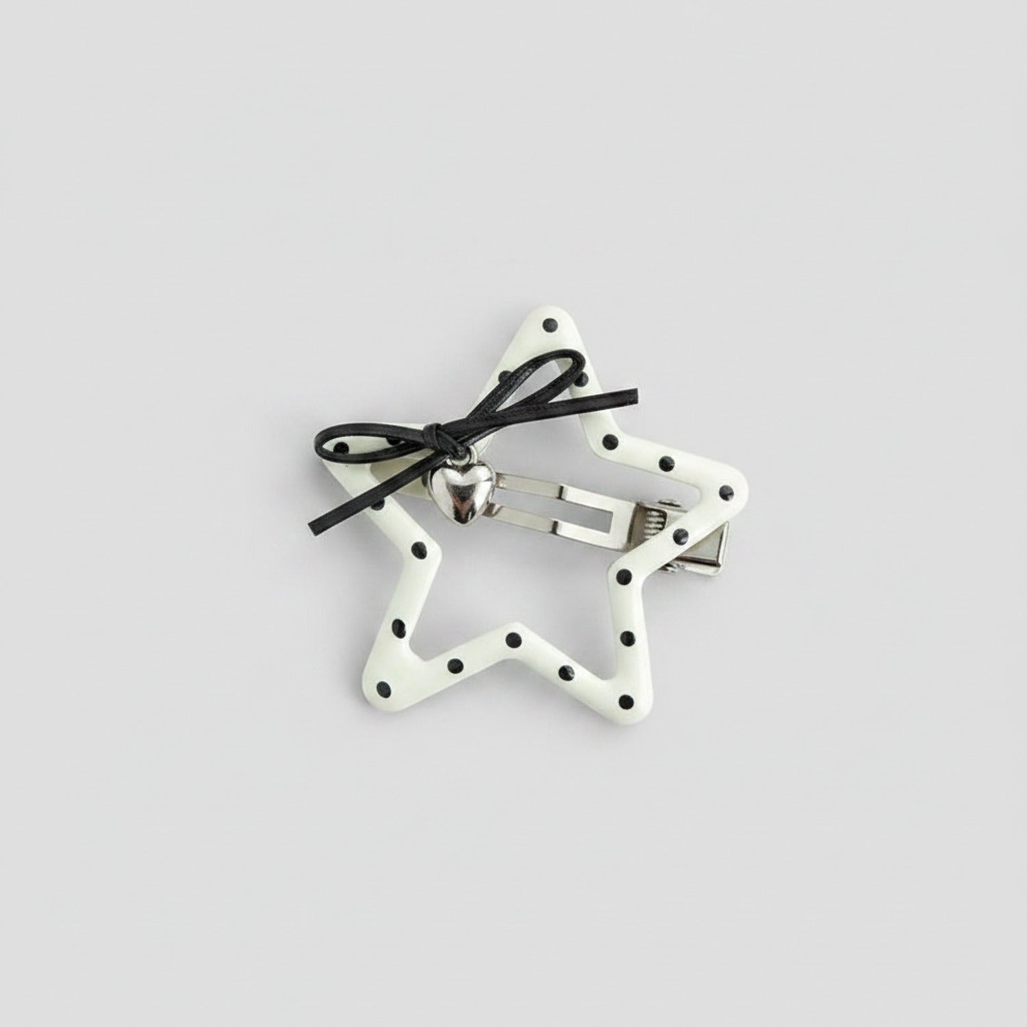 Star Hair Clip With Heart Charm And Black Bow