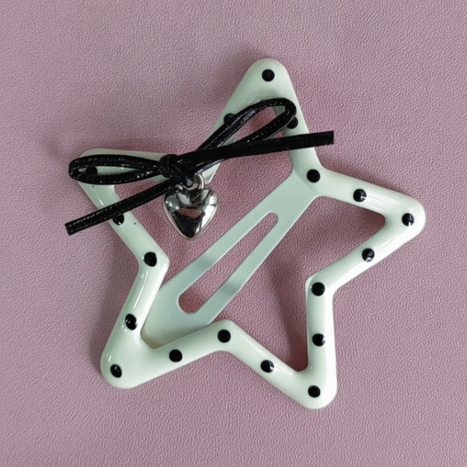 Star Hair Clip With Heart Charm And Black Bow